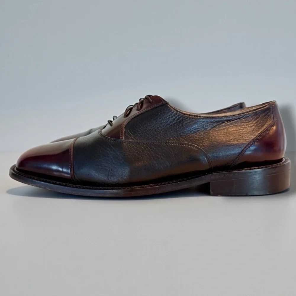 Barcelino Handmade Italian Leather Cap Toe Shoes Burgundy/Black |10M |Vero Cuoio